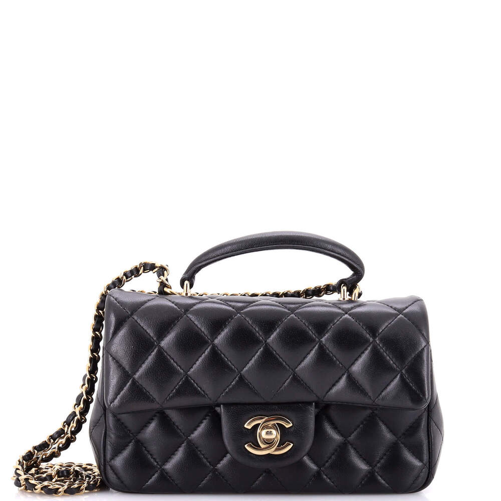 Chanel Mini Classic Single Flap Top Handle Bag Quilted Lambskin